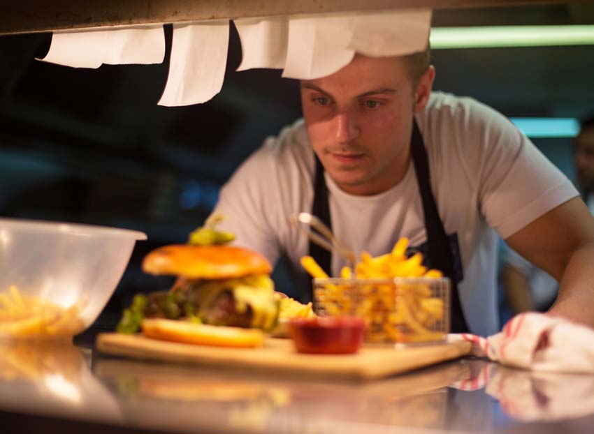 Chef plating up food
